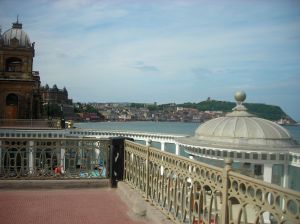 The roof of Scarborough Spa - with the castle headland in the background